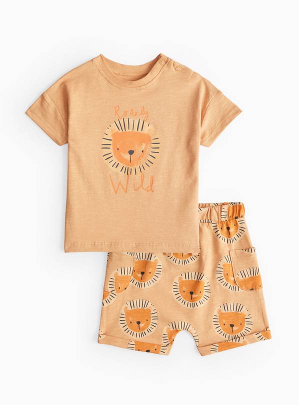 Orange Lion Print T-Shirt & Shorts Set Up to 3 mths